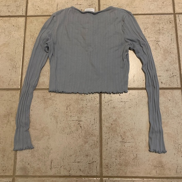 Topshop Light Blue/grey Ribbed Henley Crop Top - US 6 - Picture 5 of 5